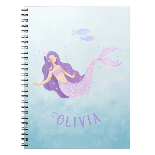 Carnet Aquarelle de sirène mauve mauve fille Anniversaire (Devant)