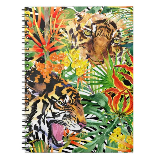 Carnet Aquarelle de tigre tropical Motif de jungle (Devant)