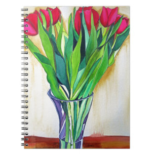 Carnet aquarelle de tulipes roses et rouges