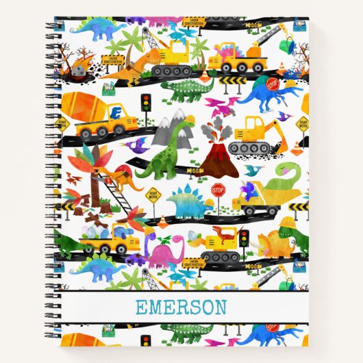 Carnet Aquarelle Dinosaure Construction Enfants mignonnes (Devant)