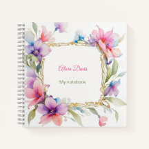 Aquarelle douce Fleurs Or Frame | votre nom |