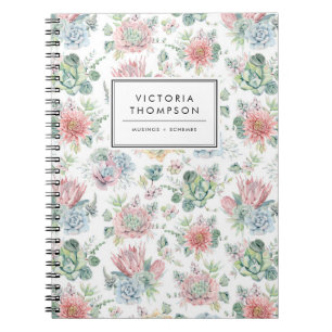 Carnet Aquarelle douce Pastel Motif Succulent