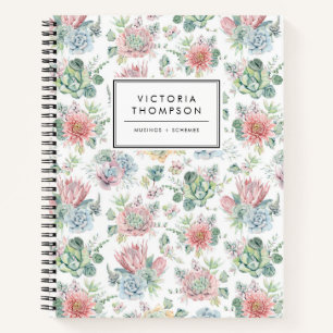 Carnet Aquarelle douce Pastel Motif Succulent