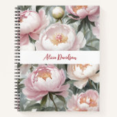 Carnet Aquarelle douce Peonies roses | votre nom (Devant)