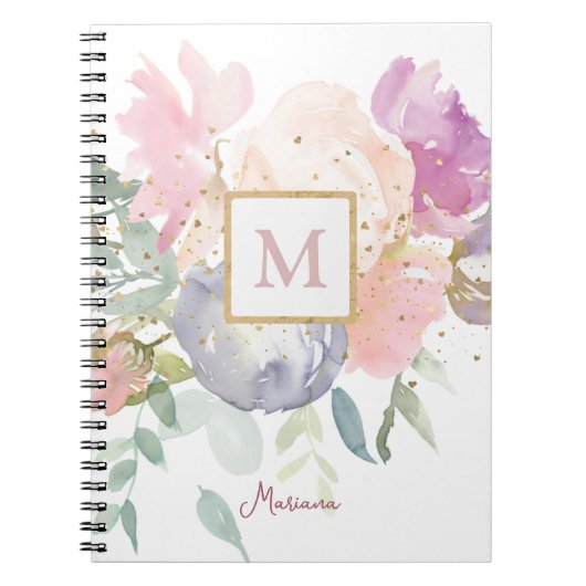 Carnet Aquarelle douce Rose Floral Gold Parties scintilla (Devant)