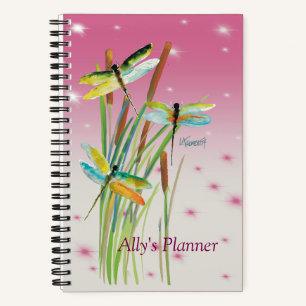 Carnet Aquarelle Dragonfly Rose Personnalisé Planner