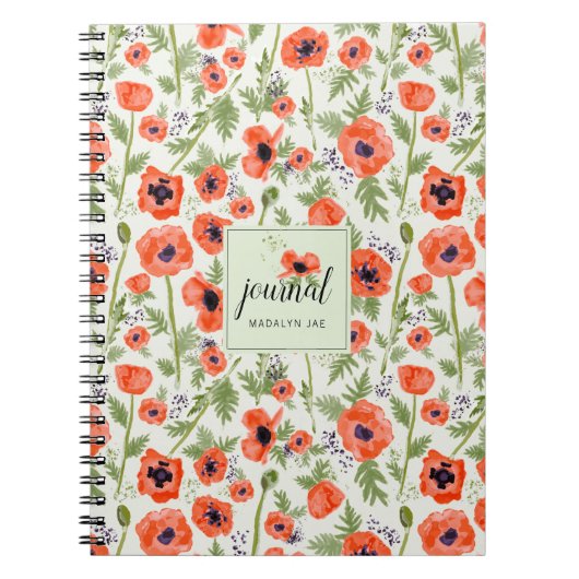 Carnet Aquarelle du pavot orange Nom du motif floral (Devant)