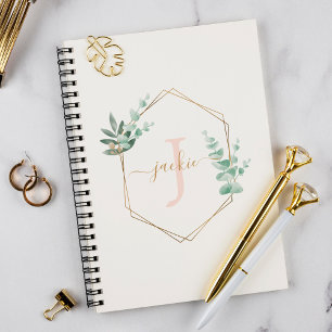 Carnet Aquarelle Eucalyptus cadre Monogramme