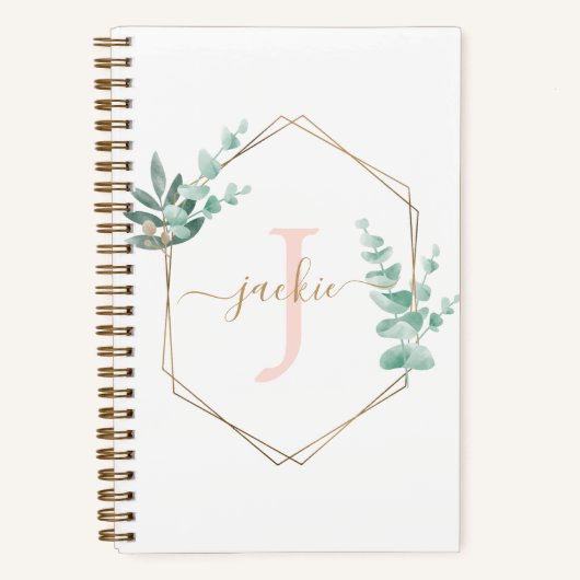 Carnet Aquarelle Eucalyptus cadre Monogramme (Recto)