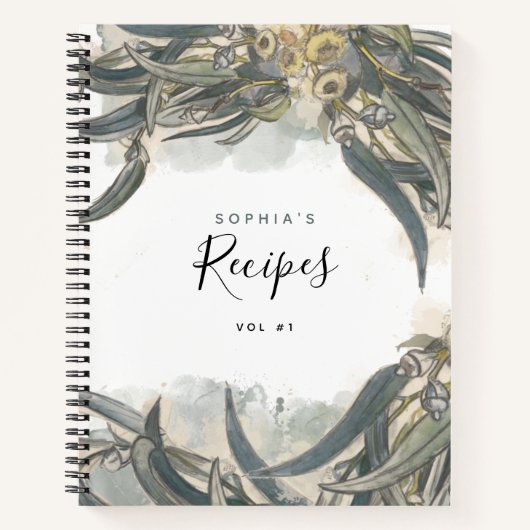 Carnet Aquarelle Eucalyptus Feuille Recettes vertes (Devant)