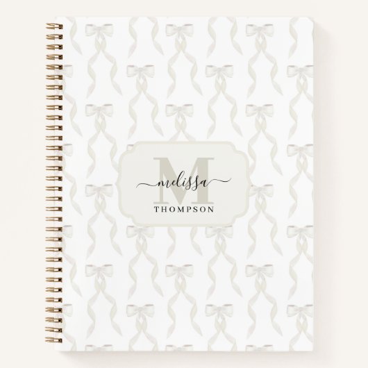 Carnet Aquarelle fantaisie Blanc Bow Mariage Monogramme (Devant)