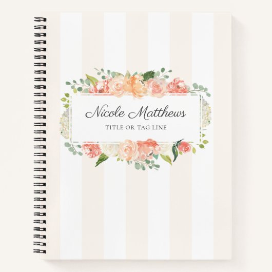 Carnet Aquarelle féminine Florale et rayures (Devant)