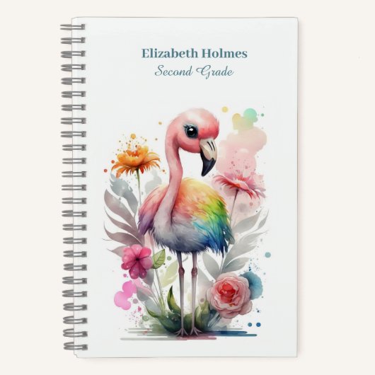 Carnet Aquarelle Flamant rose mou avec fleurs (Recto)