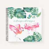 Carnet Aquarelle Flamant rose rose Monstera Vert (Devant)