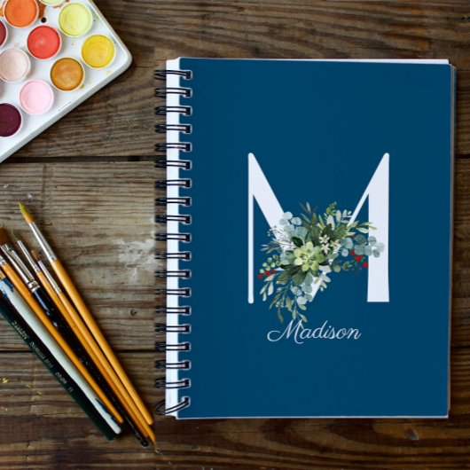 Carnet Aquarelle fleur sauvage bleu initial