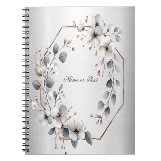 Carnet Aquarelle Fleurs blanches Cadre doré Argent Turquo (Devant)