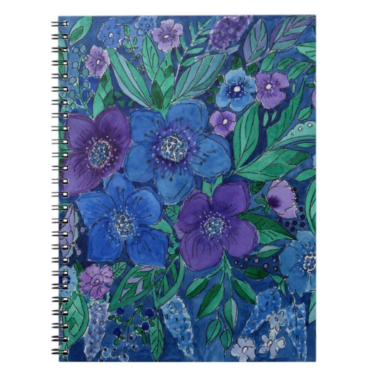 Carnet aquarelle, fleurs bleues (Devant)