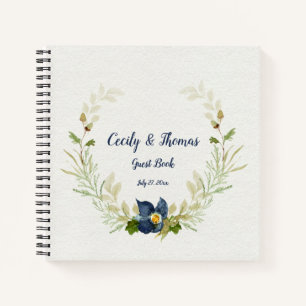 Carnet Aquarelle Fleurs Bleues Acorns Chêne Feuille Invit