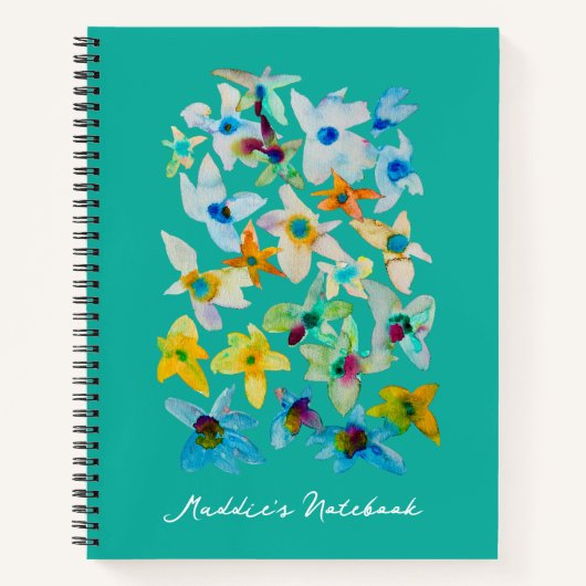 Carnet Aquarelle fleurs bleues blanches (Devant)