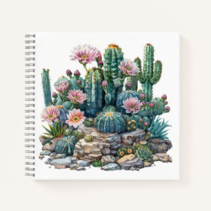 Carnet Aquarelle fleurs du désert cactus.