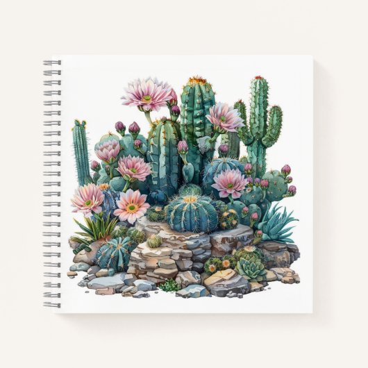Carnet Aquarelle fleurs du désert cactus. (Devant)