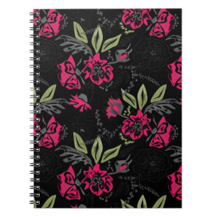 Carnet Aquarelle fleurs rouges vert feuille croquis flora