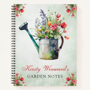 Carnet Aquarelle floral de printemps arrosoir jardin note