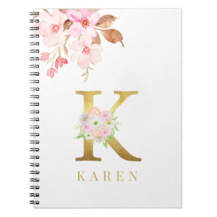 Carnet Aquarelle Floral & Lettre or k Monogramme