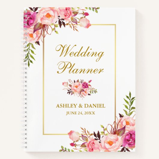 Carnet Aquarelle Floral or rose Wedding planner (Devant)