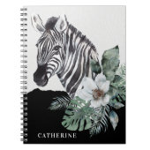 Carnet Aquarelle Floral Wild Zebra Nom personnalisé (Devant)