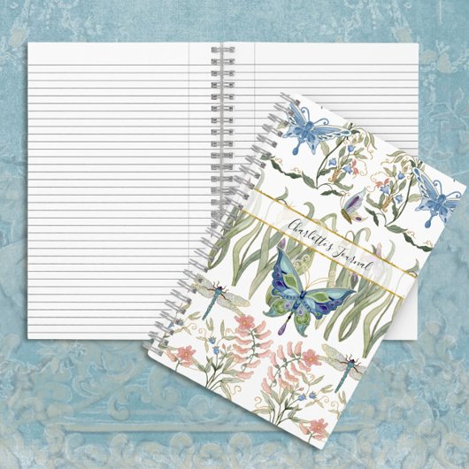 Carnet Aquarelle florale Bleu et Papillon rose