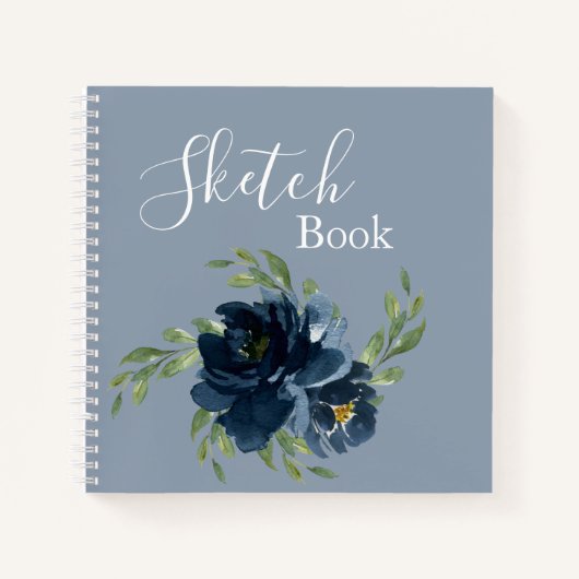 Carnet Aquarelle Florale bleu foncé Esquisse de script mo (Devant)