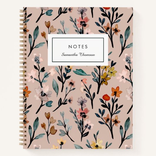 Carnet Aquarelle florale Boho Rose Dusty personnalisée (Devant)