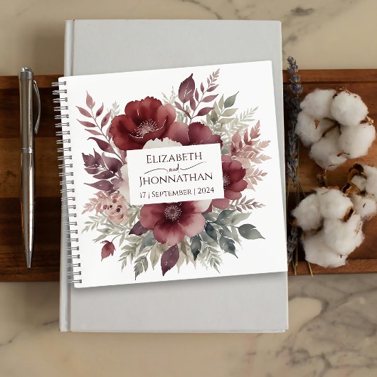 Carnet Aquarelle florale bourguignonne moderne Mariage bl