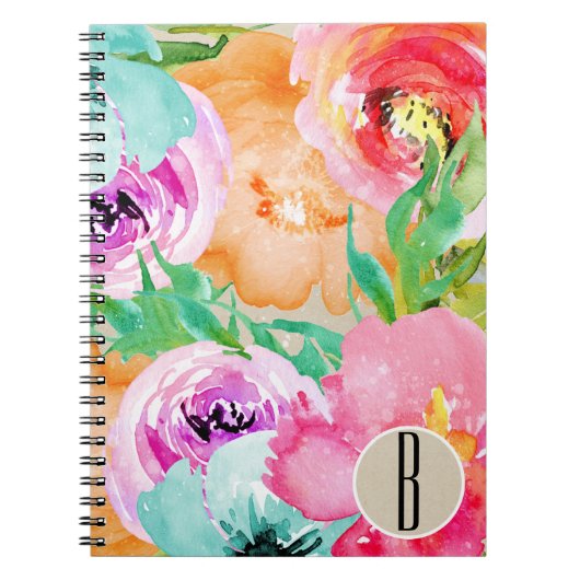 Carnet Aquarelle florale brillante moderne Kraft (Devant)