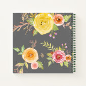 Carnet Aquarelle florale gris nom du script chic (Dos)
