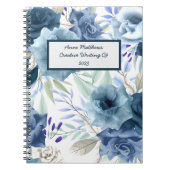 Carnet Aquarelle Florale Rose Marine Poudre Nom bleu (Devant)