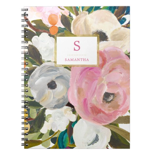 Carnet Aquarelle florale sensible avec le monogramme (Devant)