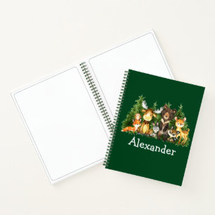 Carnet Aquarelle Forêt Animaux Arbres Dessin vert