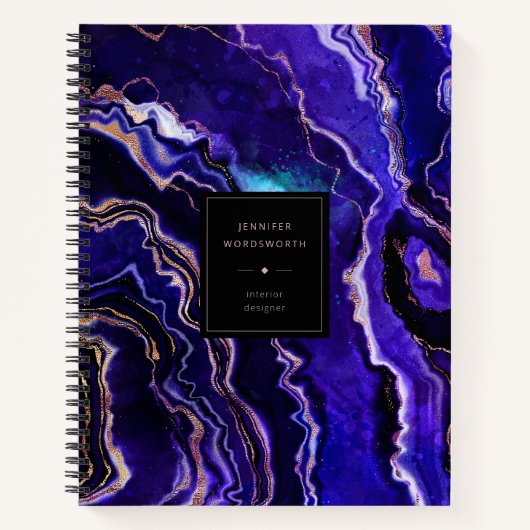 Carnet Aquarelle Géode Bleu profond Purple Rose Gold Agat (Devant)