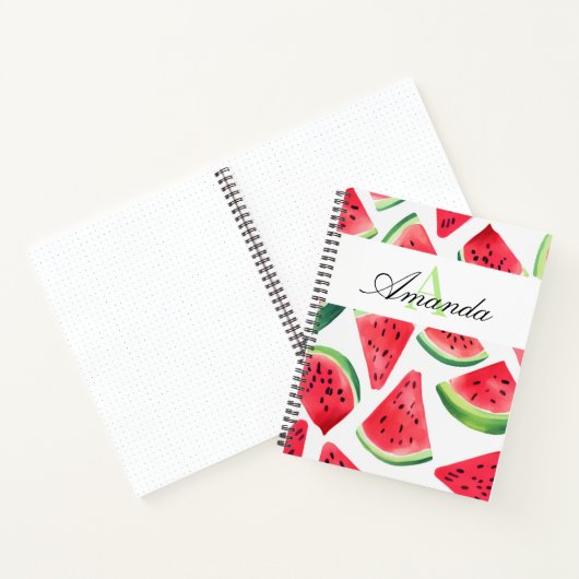 Carnet Aquarelle Green Watermelon Slices Script Monogramm (Intérieur)