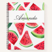 Carnet Aquarelle Green Watermelon Slices Script Monogramm (Devant)