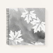 Carnet Aquarelle gris moderne et feuilles d'érable blanc (Devant)