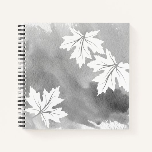 Carnet Aquarelle gris moderne et feuilles d'érable blanc (Devant)