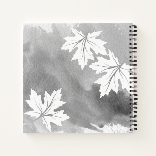 Carnet Aquarelle gris moderne et feuilles d'érable blanc (Dos)