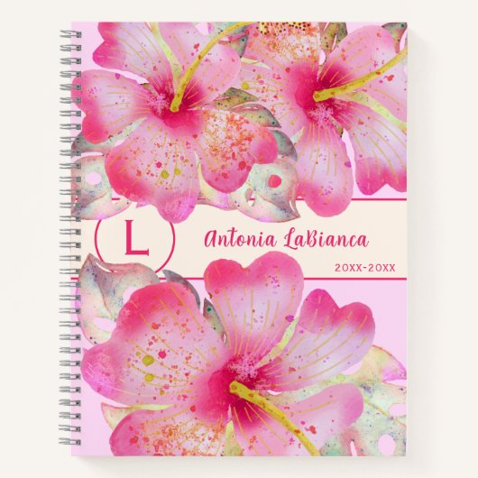 Carnet Aquarelle Hibiscus Fleur Monogramme (Devant)