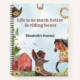 Carnet Aquarelle Horse équitation Citation ferme Country