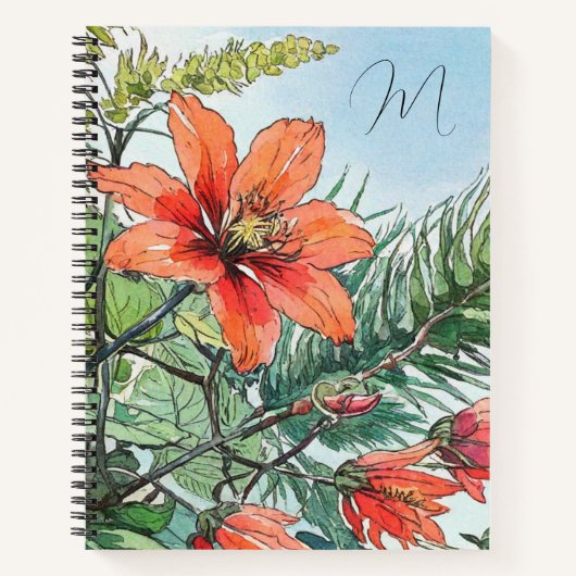 Carnet Aquarelle illustrée Botanique Orange Floral (Devant)