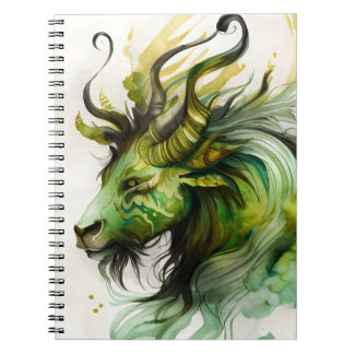 Carnet Aquarelle Imaginaire Qilin en vert et or