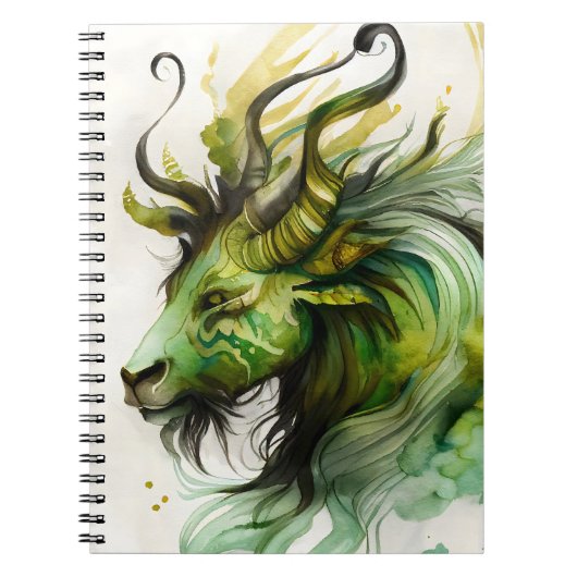 Carnet Aquarelle Imaginaire Qilin en vert et or (Devant)